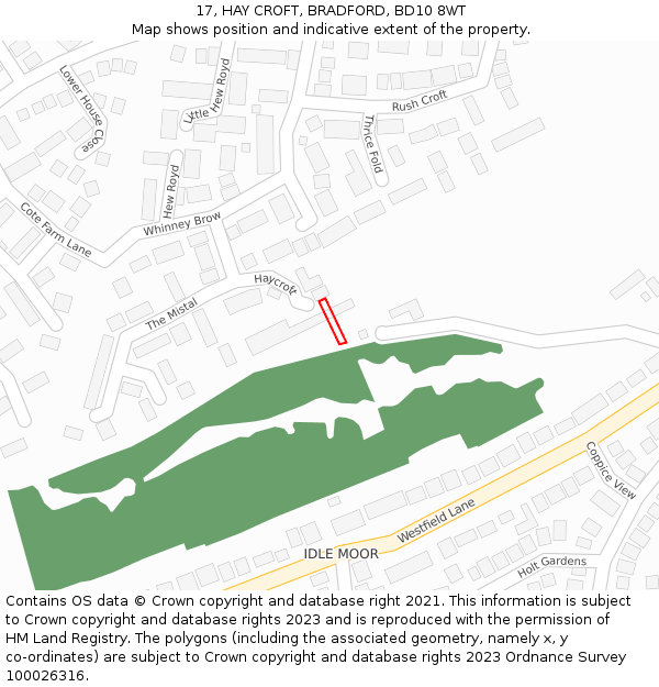 17, HAY CROFT, BRADFORD, BD10 8WT: Location map and indicative extent of plot