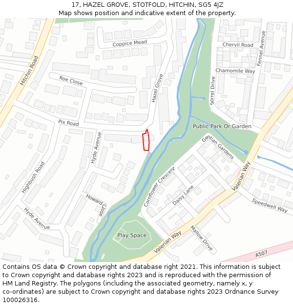 17, HAZEL GROVE, STOTFOLD, HITCHIN, SG5 4JZ: Location map and indicative extent of plot