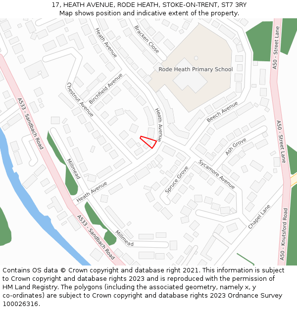 17, HEATH AVENUE, RODE HEATH, STOKE-ON-TRENT, ST7 3RY: Location map and indicative extent of plot