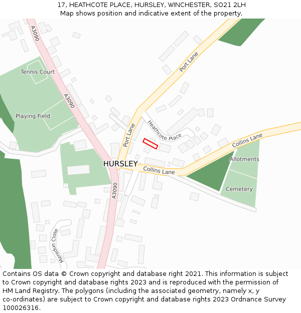 17, HEATHCOTE PLACE, HURSLEY, WINCHESTER, SO21 2LH: Location map and indicative extent of plot