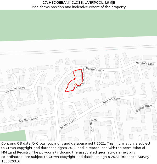 17, HEDGEBANK CLOSE, LIVERPOOL, L9 9JB: Location map and indicative extent of plot