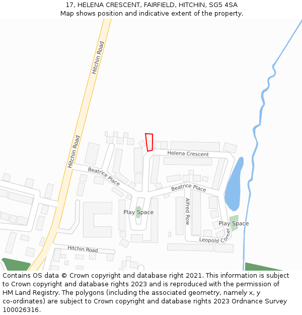 17, HELENA CRESCENT, FAIRFIELD, HITCHIN, SG5 4SA: Location map and indicative extent of plot