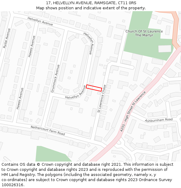 17, HELVELLYN AVENUE, RAMSGATE, CT11 0RS: Location map and indicative extent of plot