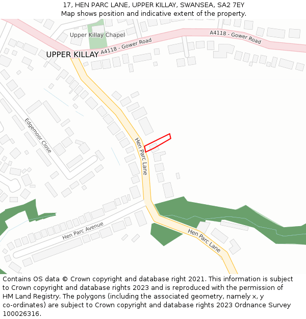 17, HEN PARC LANE, UPPER KILLAY, SWANSEA, SA2 7EY: Location map and indicative extent of plot