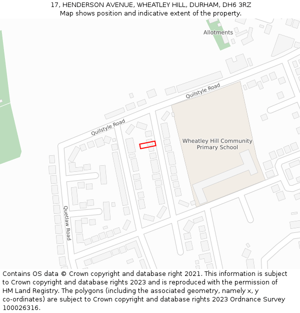 17, HENDERSON AVENUE, WHEATLEY HILL, DURHAM, DH6 3RZ: Location map and indicative extent of plot