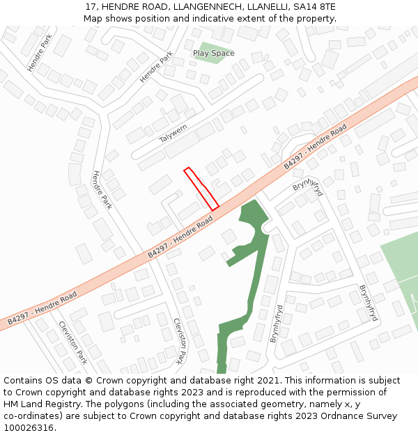 17, HENDRE ROAD, LLANGENNECH, LLANELLI, SA14 8TE: Location map and indicative extent of plot