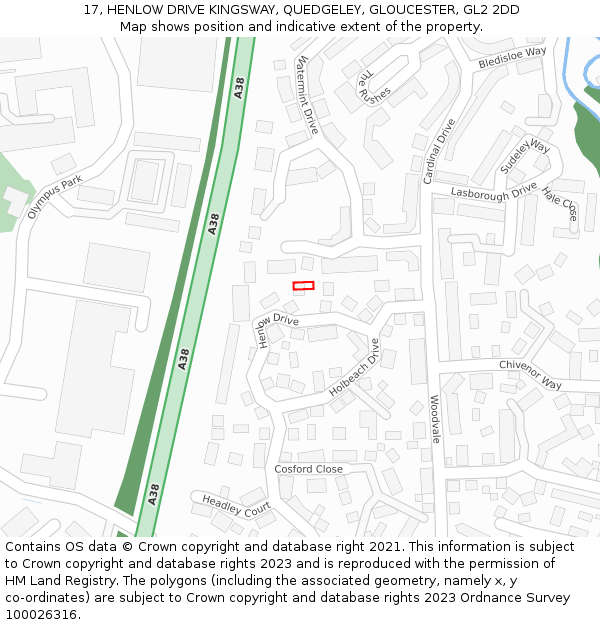 17, HENLOW DRIVE KINGSWAY, QUEDGELEY, GLOUCESTER, GL2 2DD: Location map and indicative extent of plot