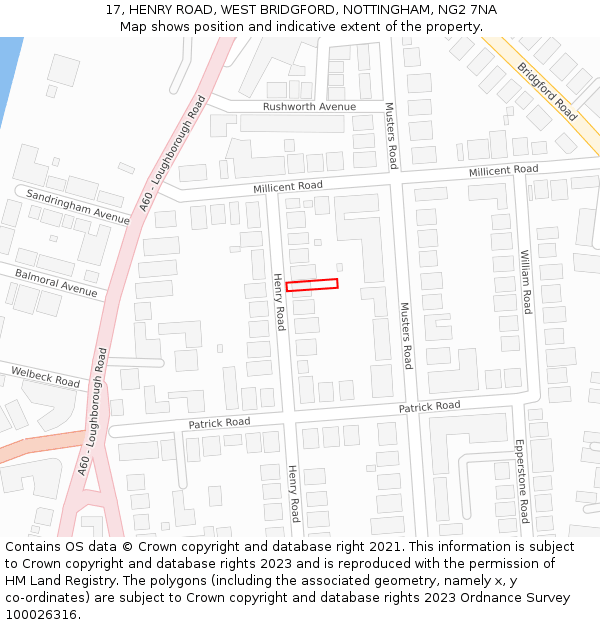 17, HENRY ROAD, WEST BRIDGFORD, NOTTINGHAM, NG2 7NA: Location map and indicative extent of plot