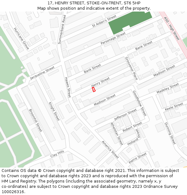 17, HENRY STREET, STOKE-ON-TRENT, ST6 5HP: Location map and indicative extent of plot