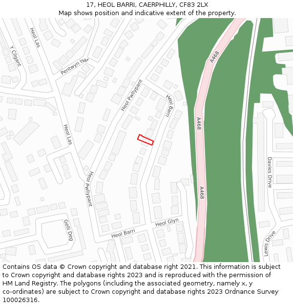 17, HEOL BARRI, CAERPHILLY, CF83 2LX: Location map and indicative extent of plot