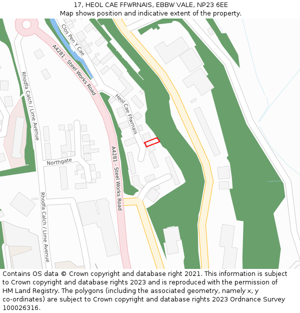 17, HEOL CAE FFWRNAIS, EBBW VALE, NP23 6EE: Location map and indicative extent of plot