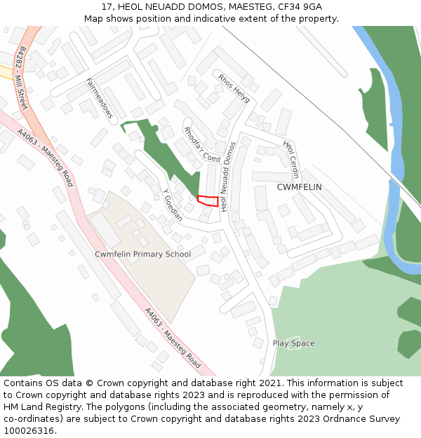17, HEOL NEUADD DOMOS, MAESTEG, CF34 9GA: Location map and indicative extent of plot