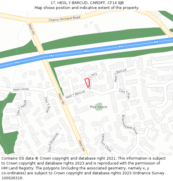 17, HEOL Y BARCUD, CARDIFF, CF14 9JB: Location map and indicative extent of plot