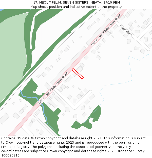 17, HEOL Y FELIN, SEVEN SISTERS, NEATH, SA10 9BH: Location map and indicative extent of plot