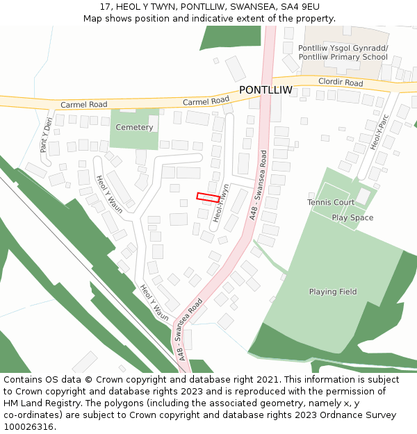 17, HEOL Y TWYN, PONTLLIW, SWANSEA, SA4 9EU: Location map and indicative extent of plot