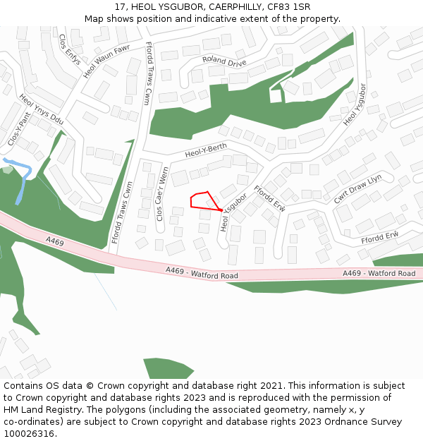 17, HEOL YSGUBOR, CAERPHILLY, CF83 1SR: Location map and indicative extent of plot