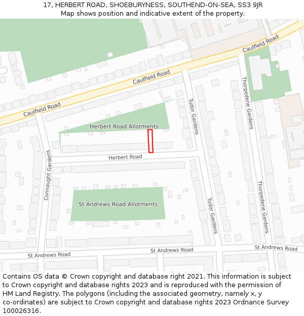 17, HERBERT ROAD, SHOEBURYNESS, SOUTHEND-ON-SEA, SS3 9JR: Location map and indicative extent of plot