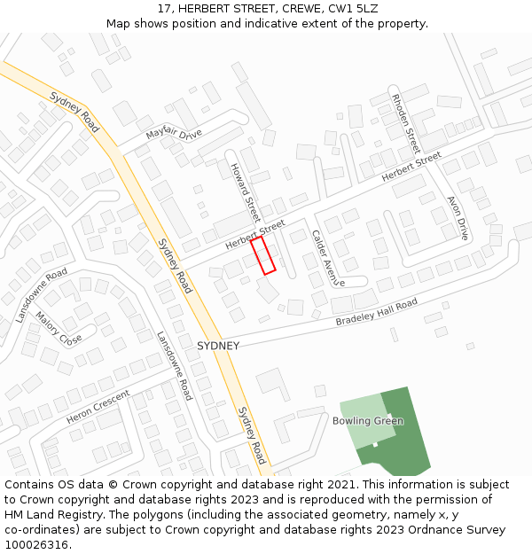 17, HERBERT STREET, CREWE, CW1 5LZ: Location map and indicative extent of plot