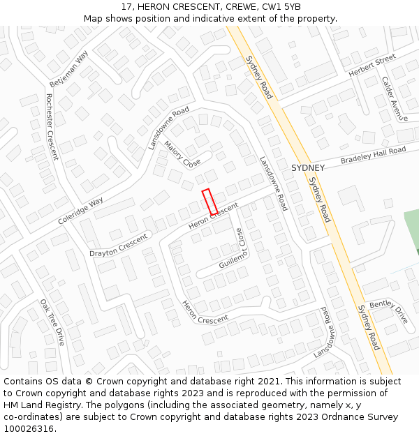 17, HERON CRESCENT, CREWE, CW1 5YB: Location map and indicative extent of plot