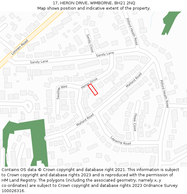 17, HERON DRIVE, WIMBORNE, BH21 2NQ: Location map and indicative extent of plot