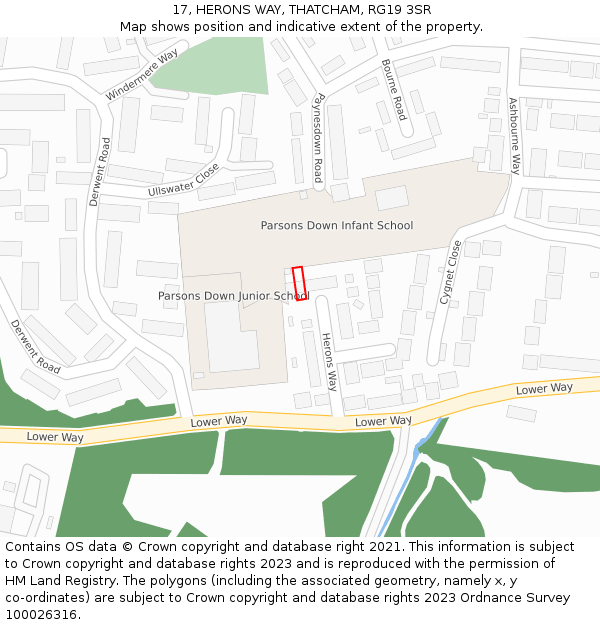 17, HERONS WAY, THATCHAM, RG19 3SR: Location map and indicative extent of plot