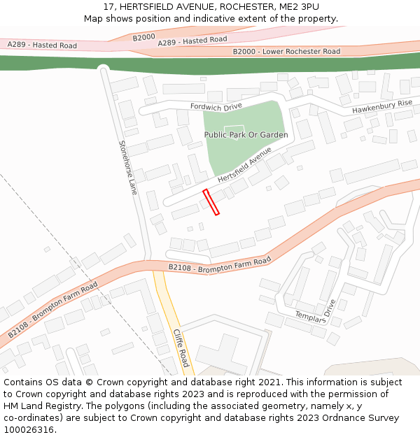 17, HERTSFIELD AVENUE, ROCHESTER, ME2 3PU: Location map and indicative extent of plot