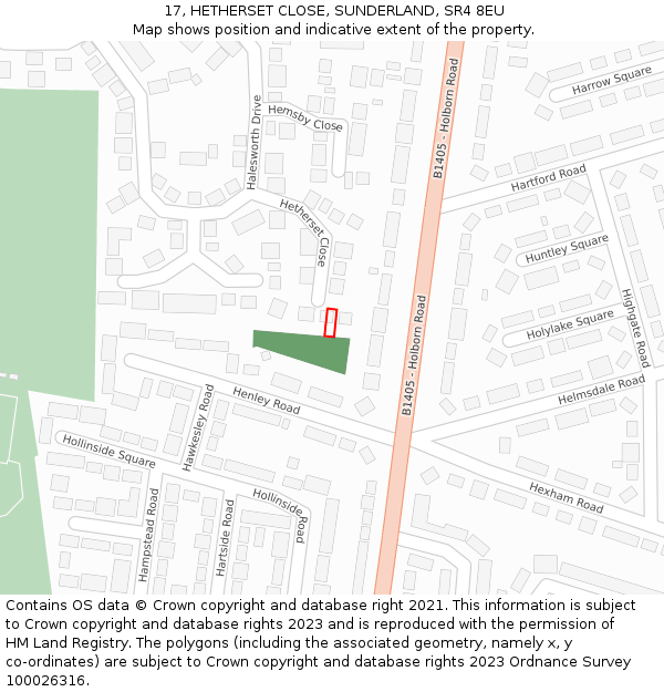 17, HETHERSET CLOSE, SUNDERLAND, SR4 8EU: Location map and indicative extent of plot