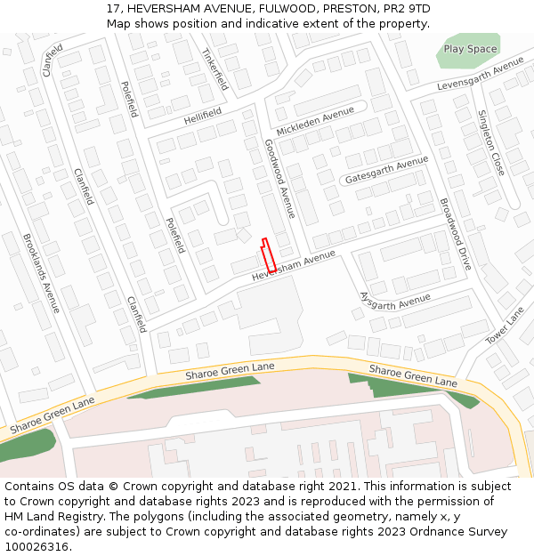 17, HEVERSHAM AVENUE, FULWOOD, PRESTON, PR2 9TD: Location map and indicative extent of plot