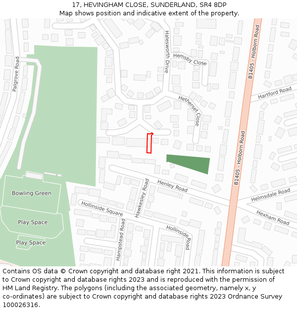 17, HEVINGHAM CLOSE, SUNDERLAND, SR4 8DP: Location map and indicative extent of plot