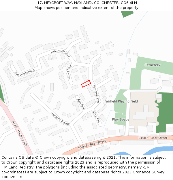 17, HEYCROFT WAY, NAYLAND, COLCHESTER, CO6 4LN: Location map and indicative extent of plot
