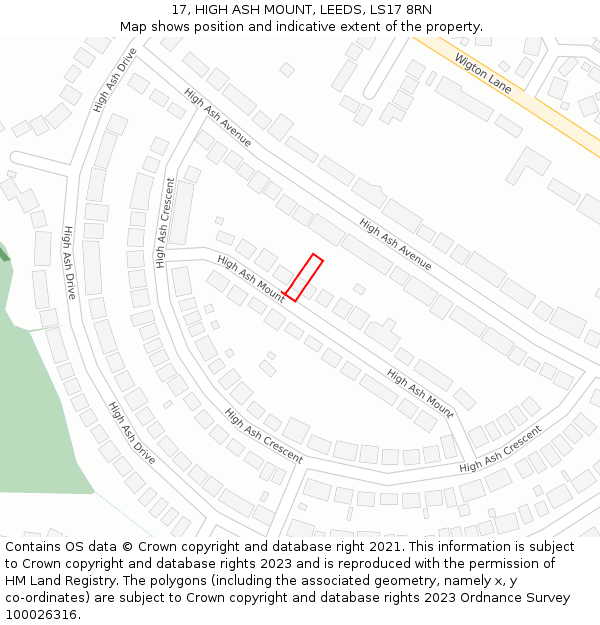 17, HIGH ASH MOUNT, LEEDS, LS17 8RN: Location map and indicative extent of plot