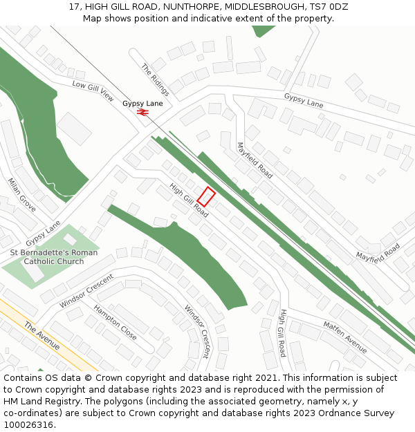 17, HIGH GILL ROAD, NUNTHORPE, MIDDLESBROUGH, TS7 0DZ: Location map and indicative extent of plot