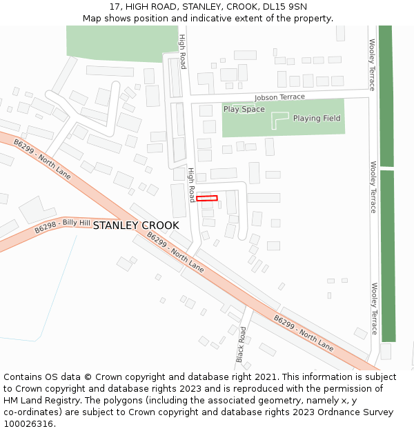 17, HIGH ROAD, STANLEY, CROOK, DL15 9SN: Location map and indicative extent of plot