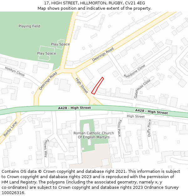 17, HIGH STREET, HILLMORTON, RUGBY, CV21 4EG: Location map and indicative extent of plot