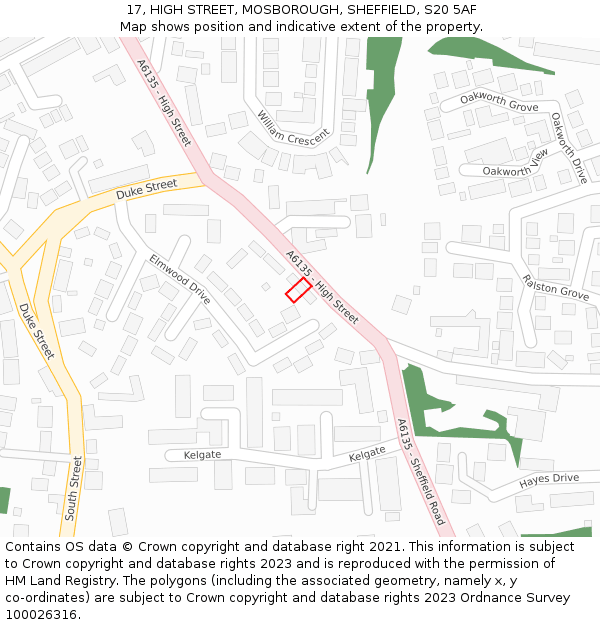 17, HIGH STREET, MOSBOROUGH, SHEFFIELD, S20 5AF: Location map and indicative extent of plot