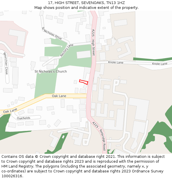 17, HIGH STREET, SEVENOAKS, TN13 1HZ: Location map and indicative extent of plot