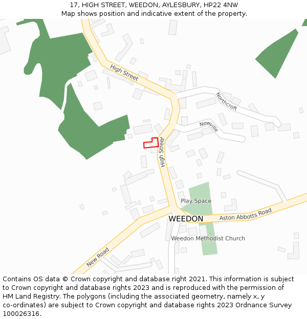 17, HIGH STREET, WEEDON, AYLESBURY, HP22 4NW: Location map and indicative extent of plot