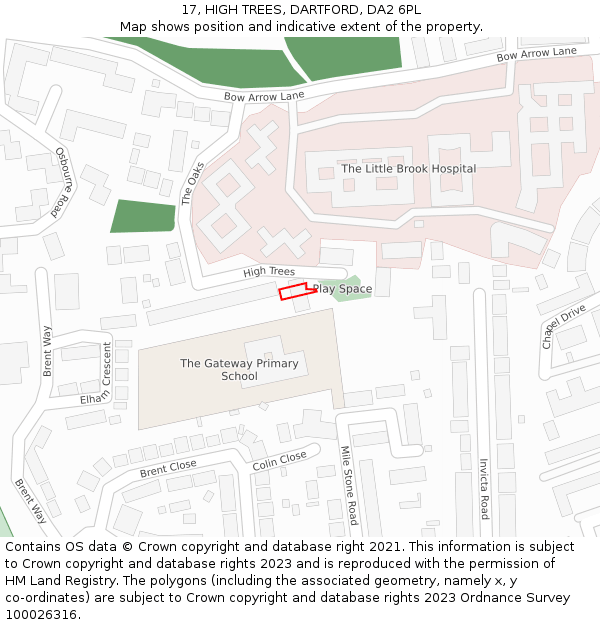 17, HIGH TREES, DARTFORD, DA2 6PL: Location map and indicative extent of plot