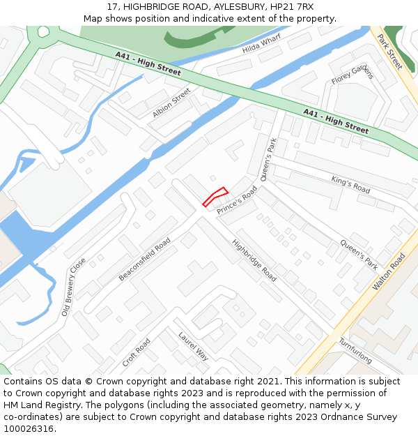 17, HIGHBRIDGE ROAD, AYLESBURY, HP21 7RX: Location map and indicative extent of plot