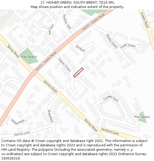 17, HIGHER GREEN, SOUTH BRENT, TQ10 9PL: Location map and indicative extent of plot