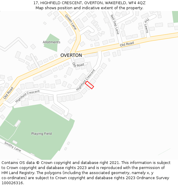 17, HIGHFIELD CRESCENT, OVERTON, WAKEFIELD, WF4 4QZ: Location map and indicative extent of plot