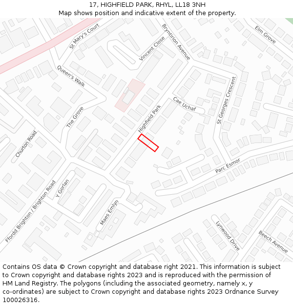 17, HIGHFIELD PARK, RHYL, LL18 3NH: Location map and indicative extent of plot