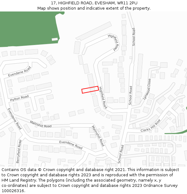 17, HIGHFIELD ROAD, EVESHAM, WR11 2PU: Location map and indicative extent of plot