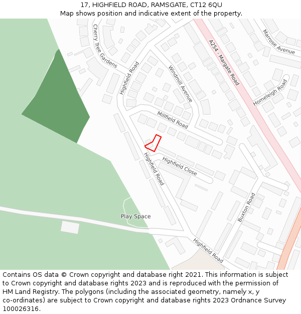 17, HIGHFIELD ROAD, RAMSGATE, CT12 6QU: Location map and indicative extent of plot