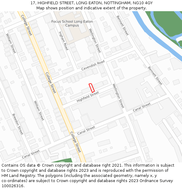 17, HIGHFIELD STREET, LONG EATON, NOTTINGHAM, NG10 4GY: Location map and indicative extent of plot