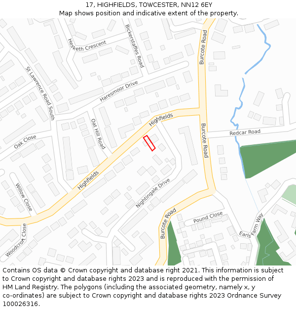17, HIGHFIELDS, TOWCESTER, NN12 6EY: Location map and indicative extent of plot