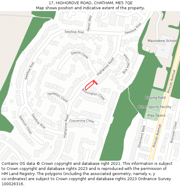 17, HIGHGROVE ROAD, CHATHAM, ME5 7QE: Location map and indicative extent of plot