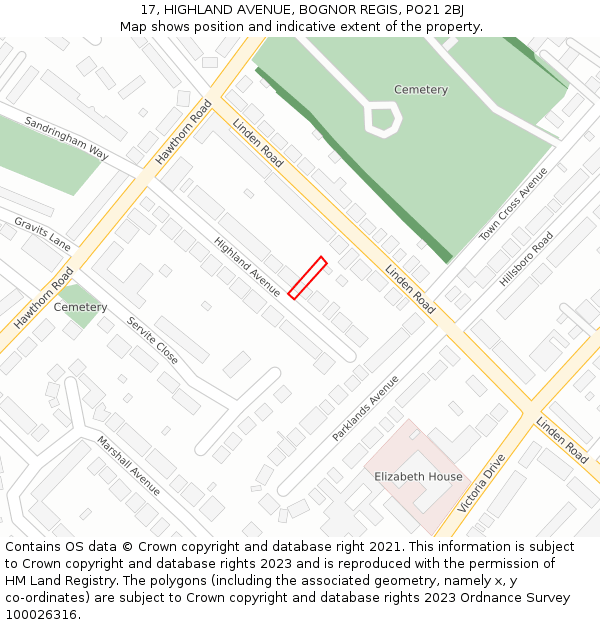 17, HIGHLAND AVENUE, BOGNOR REGIS, PO21 2BJ: Location map and indicative extent of plot