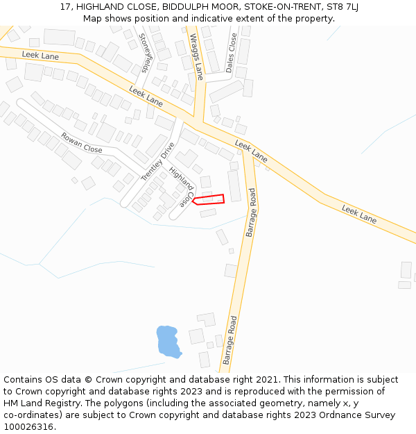 17, HIGHLAND CLOSE, BIDDULPH MOOR, STOKE-ON-TRENT, ST8 7LJ: Location map and indicative extent of plot