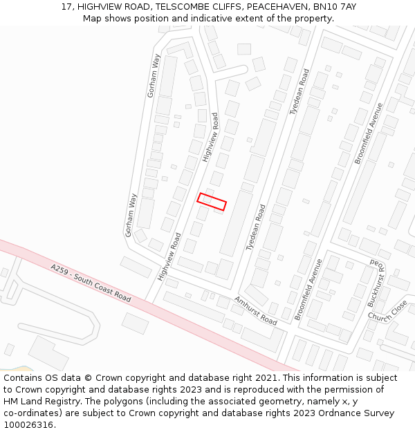 17, HIGHVIEW ROAD, TELSCOMBE CLIFFS, PEACEHAVEN, BN10 7AY: Location map and indicative extent of plot